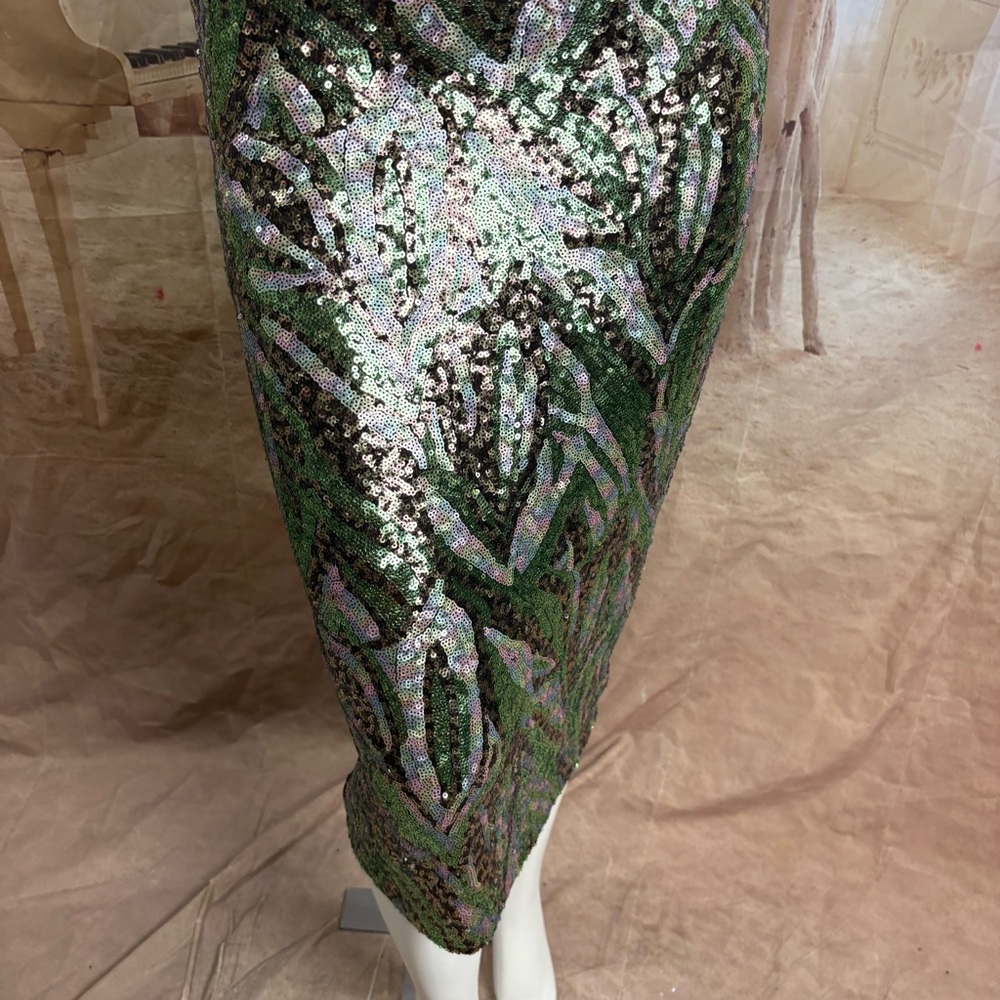 NEW La Superbe Liza Rattlers Green Sequin Pencil Skirt - Picture 4 of 12